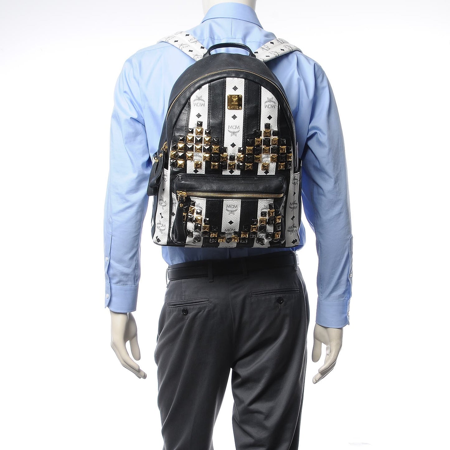 Striped Visetos Studded Medium Stark M Backpack Black White