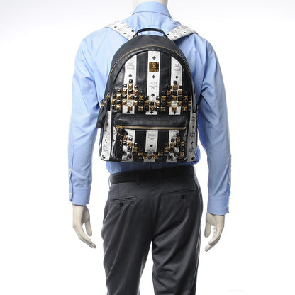 MCM Striped Visetos Studded Medium Stark M Backpack Black White 2 of 13