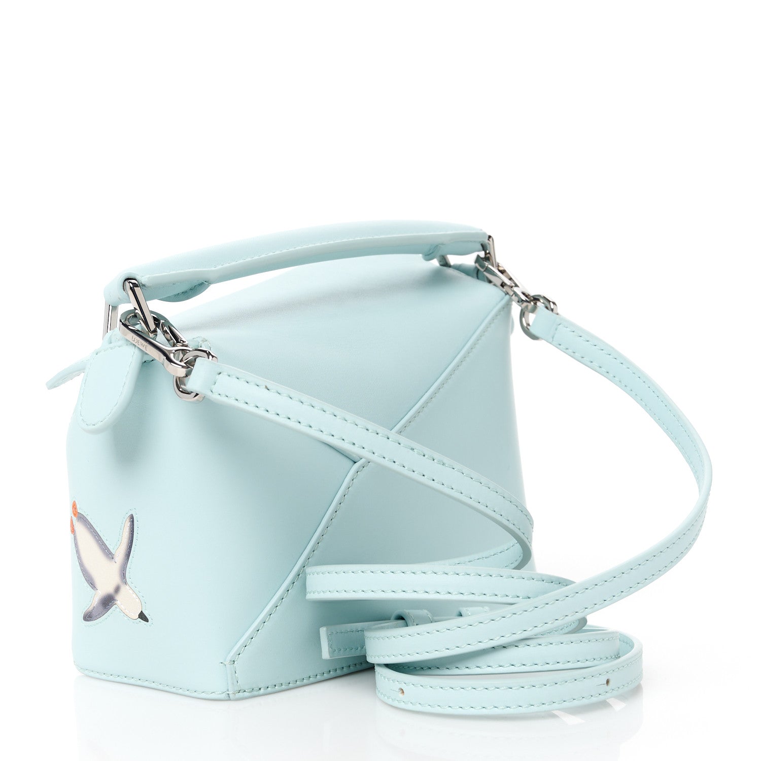 Loewe X SUNA FUJITA Shiny Calfskin Mini Penguin Puzzle Edge Bag Blue Iceberg 3 of 10