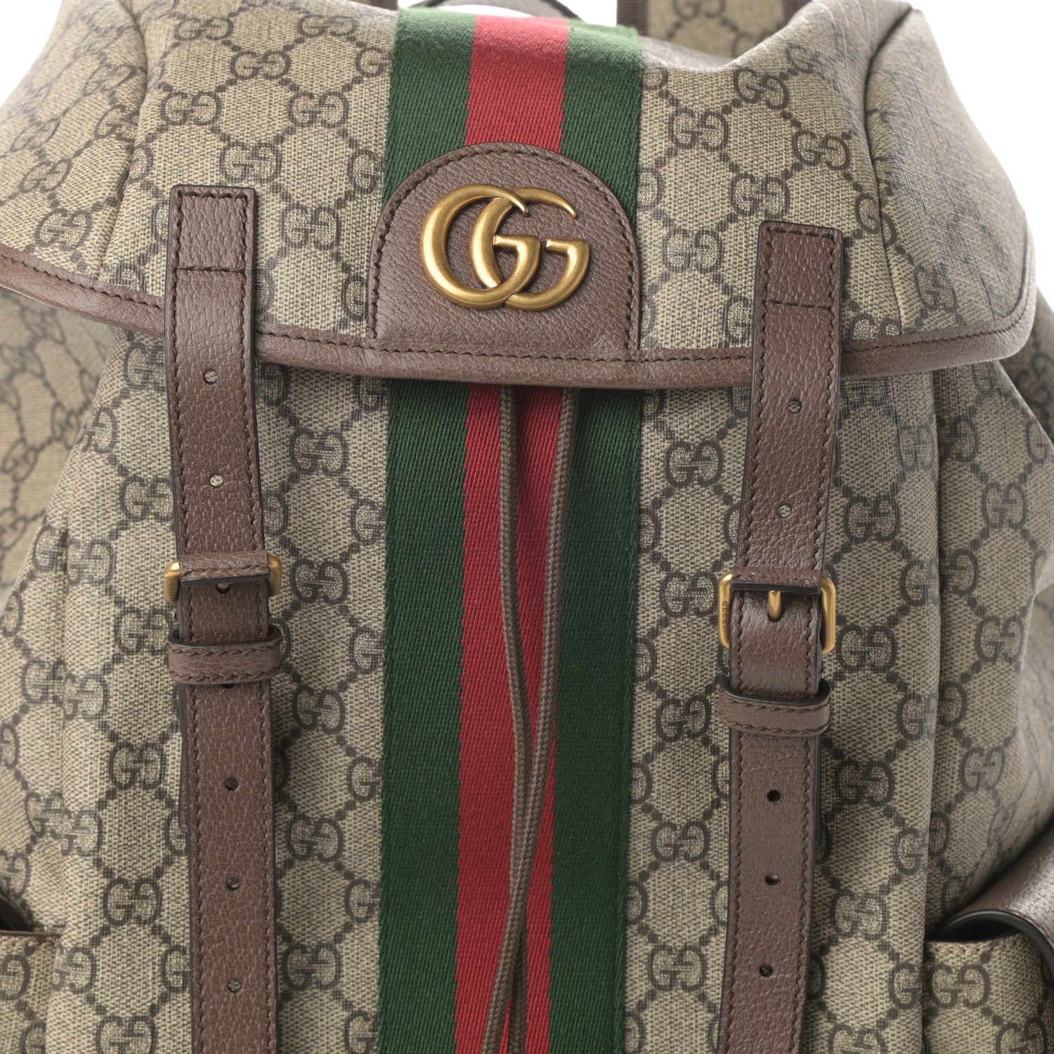 Gucci GG Supreme Monogram Medium Ophidia Double Buckle Backpack Brown 6 of 8