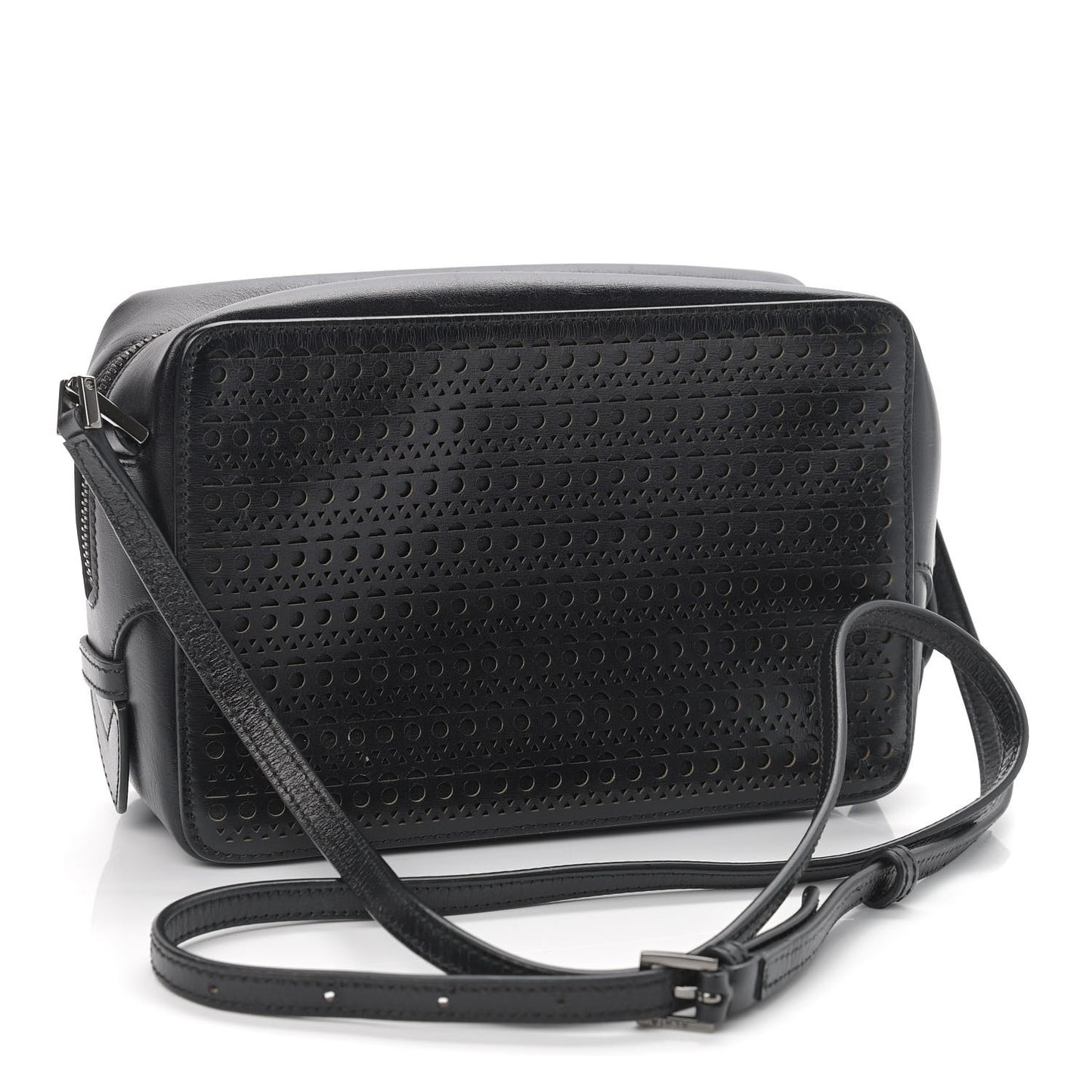 Calfskin Laser Cut Camera Bag Black