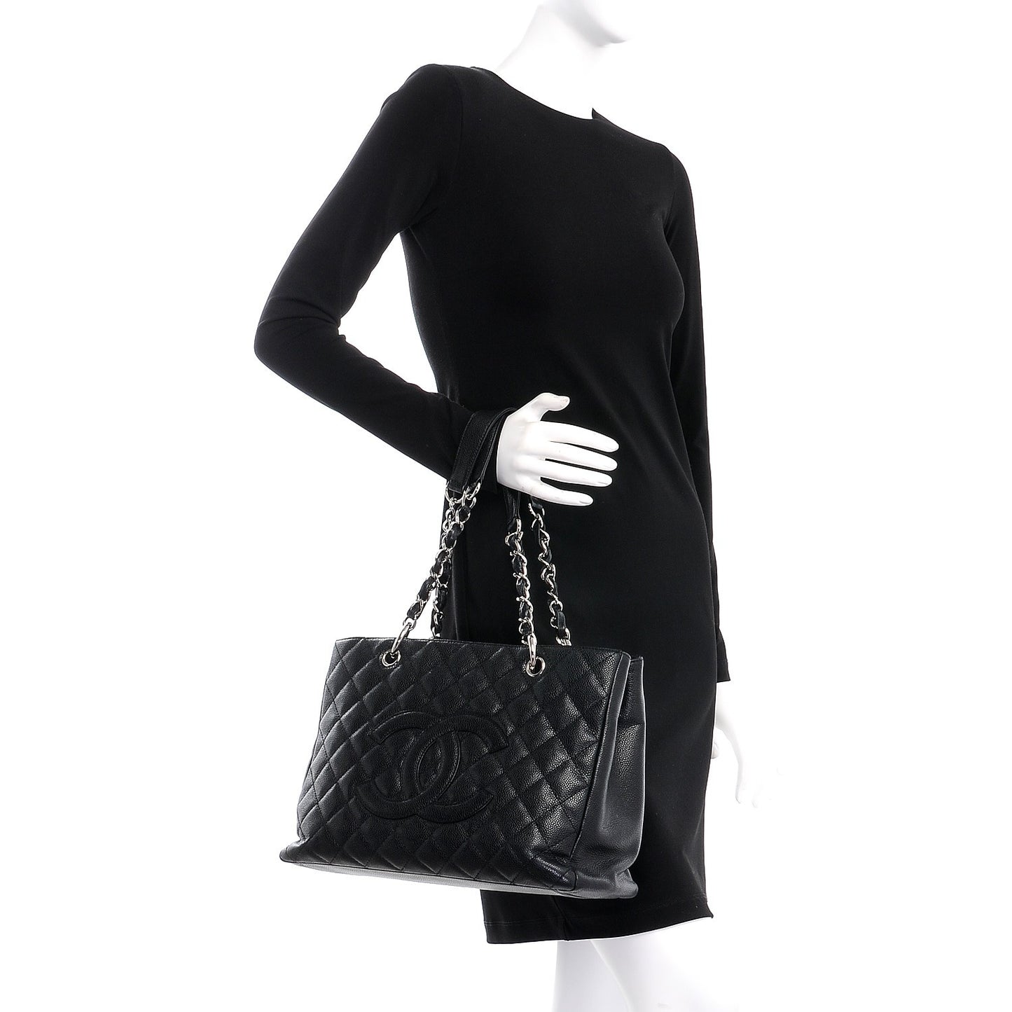 Caviar Quilted Grand Shopping Tote GST Black