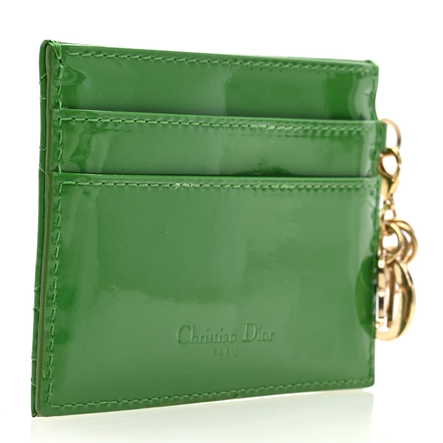 Patent Cannage Lady Dior Card Holder Green