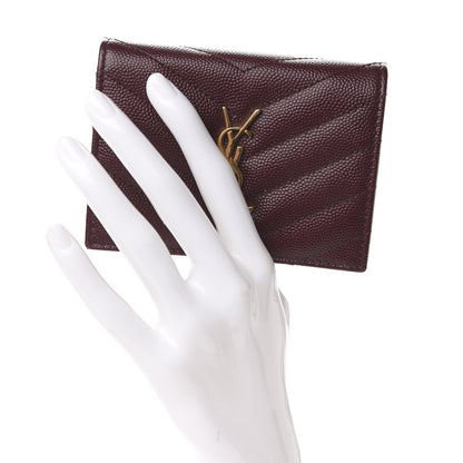 Saint Laurent Grain De Poudre Matelasse Chevron Monogram Card Case Bordeaux 2 of 8