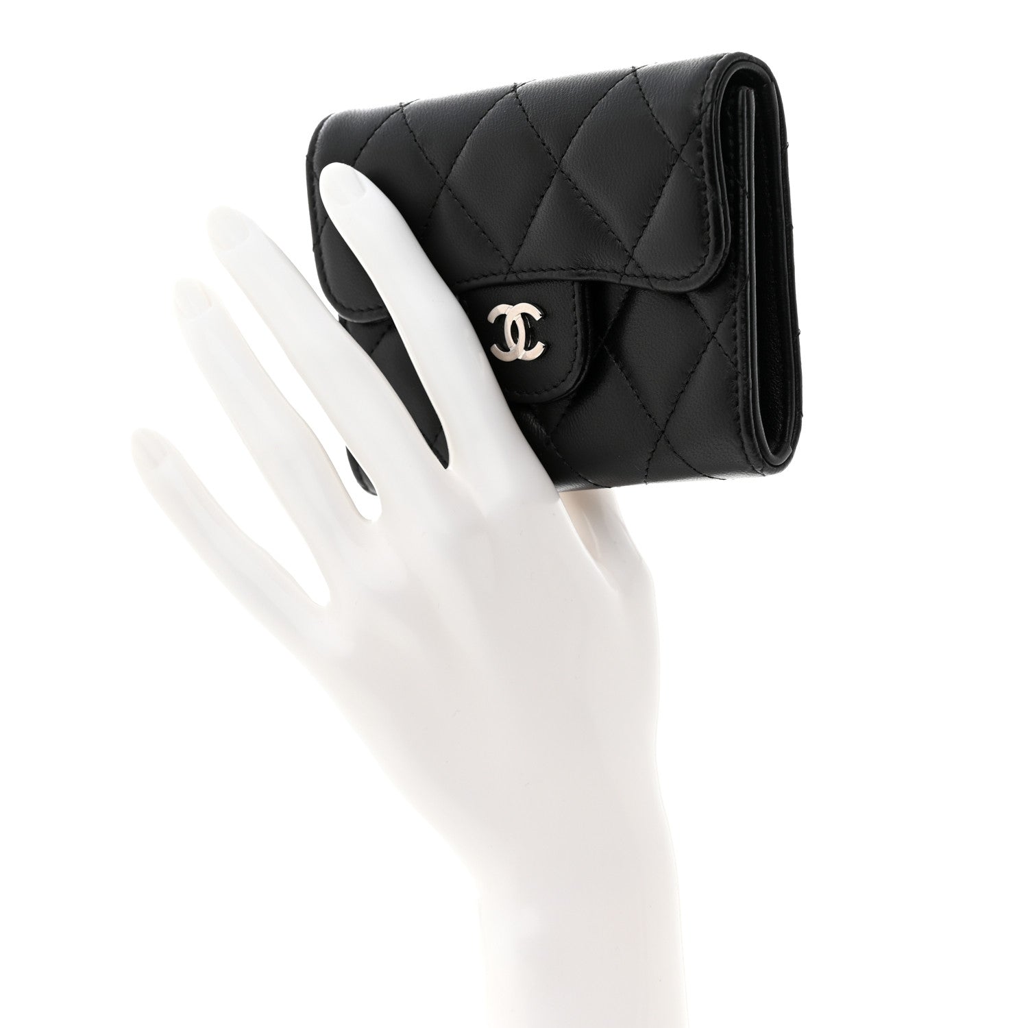 Chanel Lambskin Quilted Flap Card Holder Wallet Black 2 of 8