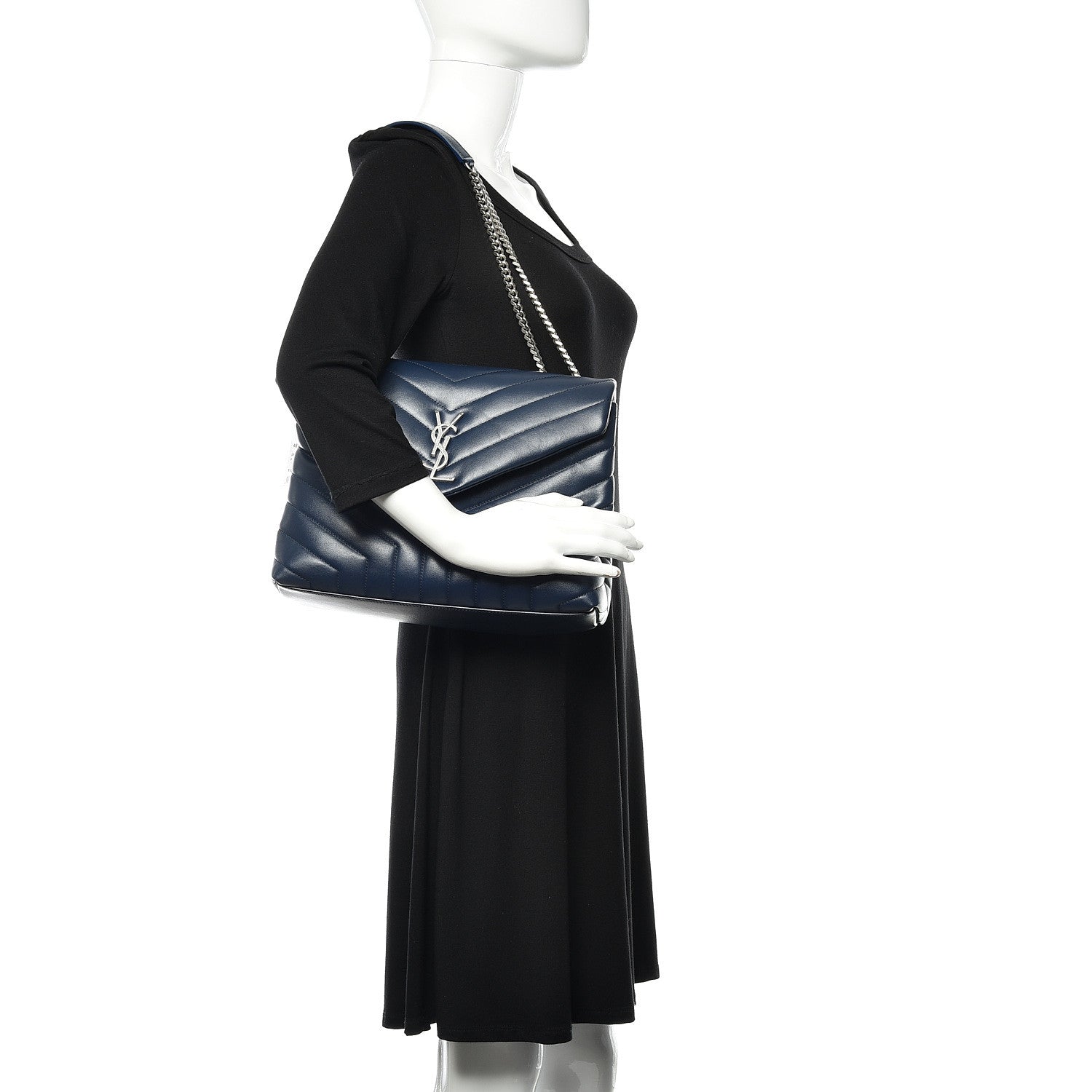 Saint Laurent Calfskin Y Quilted Monogram Medium Loulou Chain Satchel Denim Blue 2 of 10