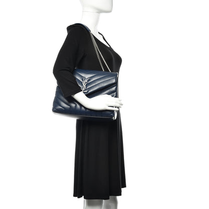Saint Laurent Calfskin Y Quilted Monogram Medium Loulou Chain Satchel Denim Blue 2 of 10