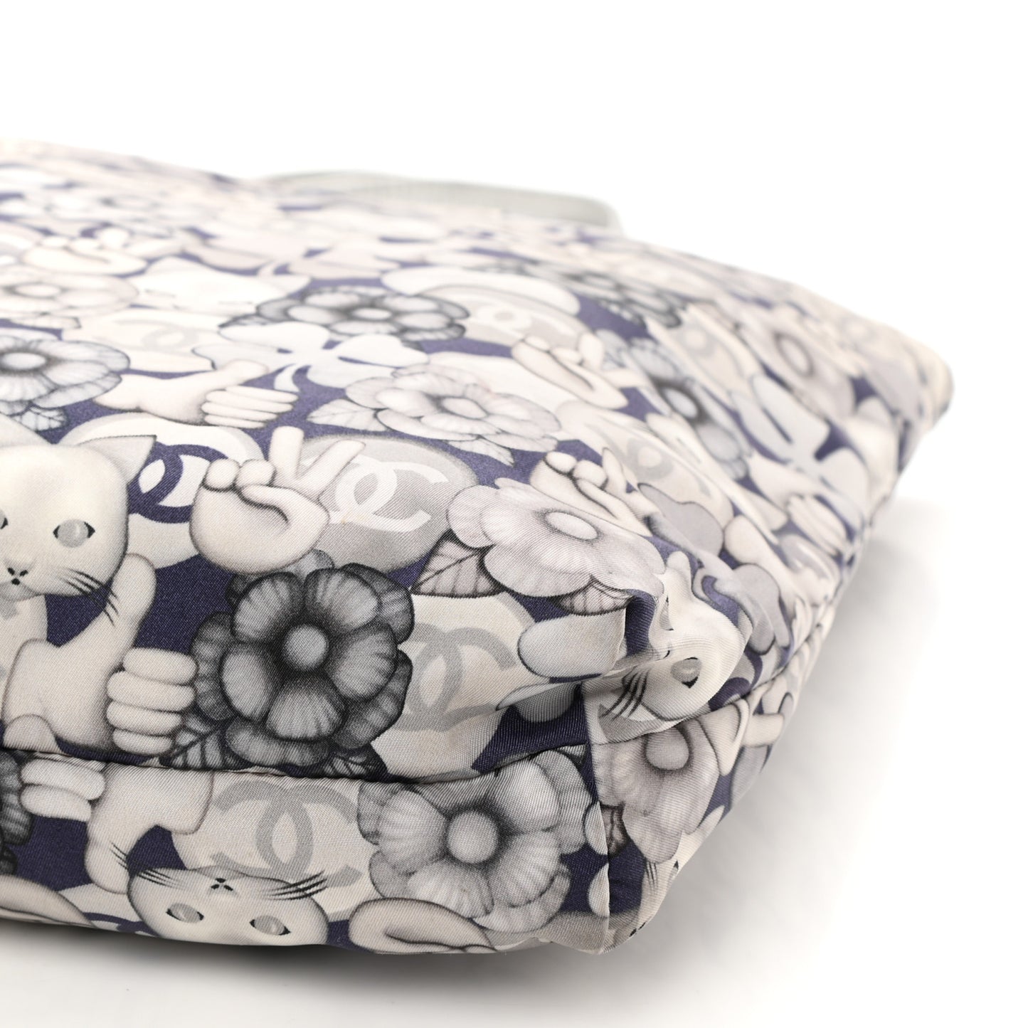 Nylon Cat Emoticon Tote Navy Silver