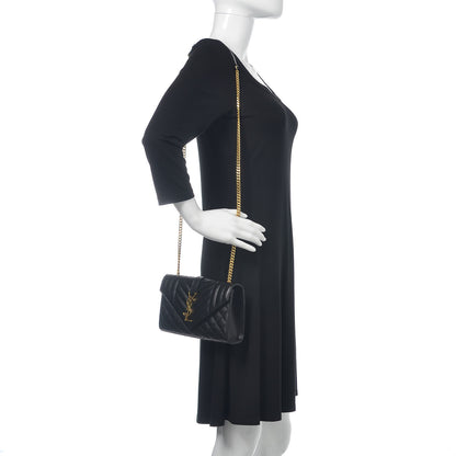 Saint Laurent Grain De Poudre Textured Mixed Matelasse Triquilt Small Monogram Satchel Black 2 of 10