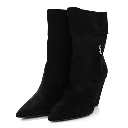 Saint Laurent Kid Scamosciato Niki 85 Wedge Booties 39.5 Black 4 of 10