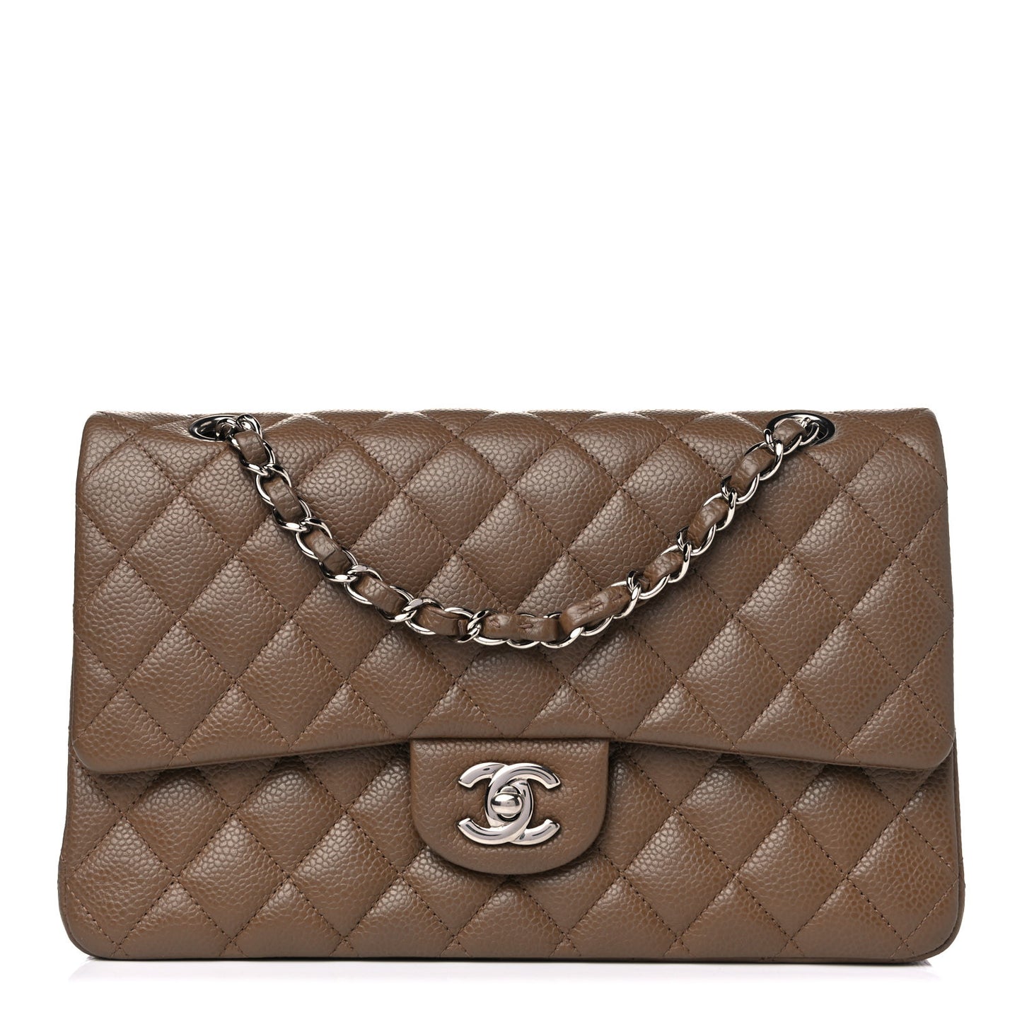 Caviar Quilted Medium Double Flap Brown