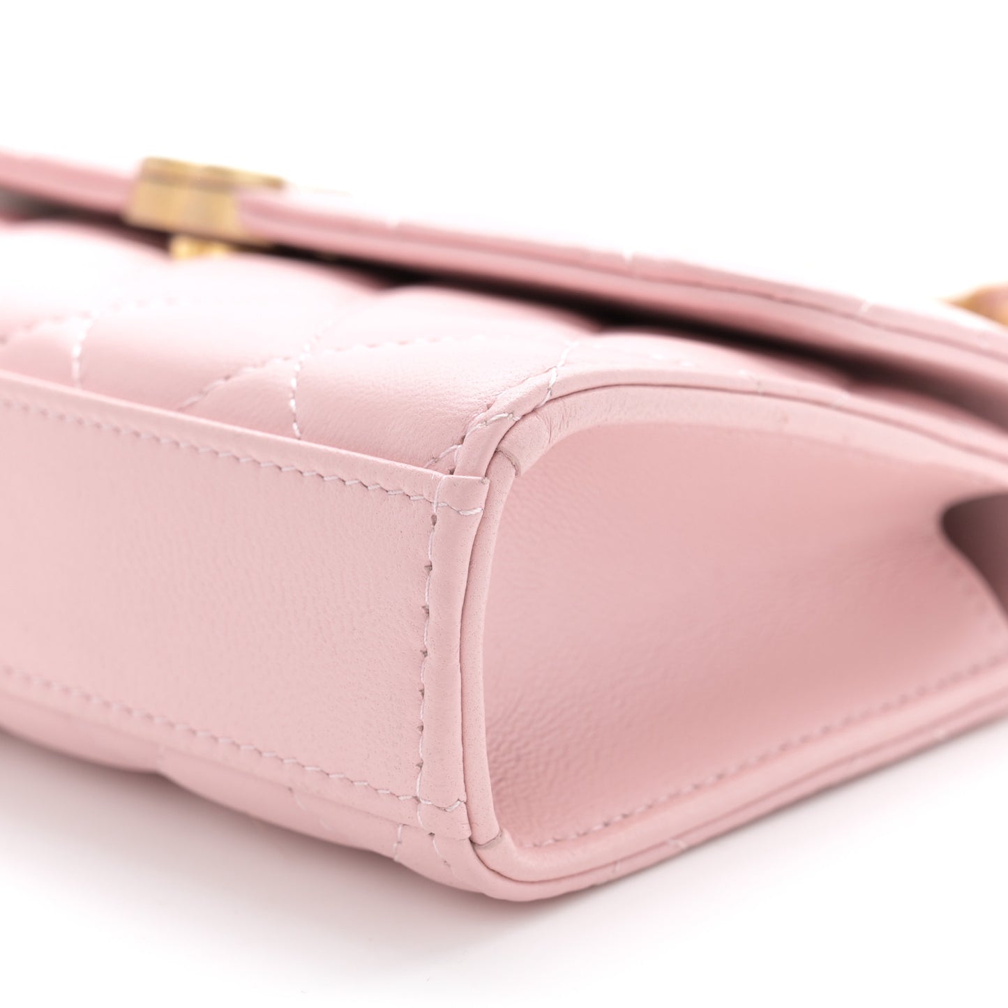Lambskin Enamel Quilted Top Handle Flap Phone Holder With Chain Pink