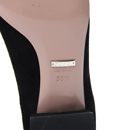 Gucci Suede Crystal Interlocking G Low Heel Pumps 38.5 Black 7 of 9