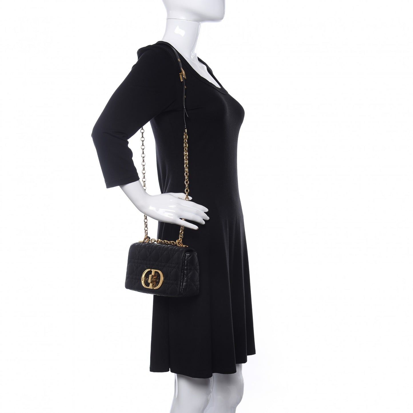 Calfskin Cannage Small Caro Bag Black