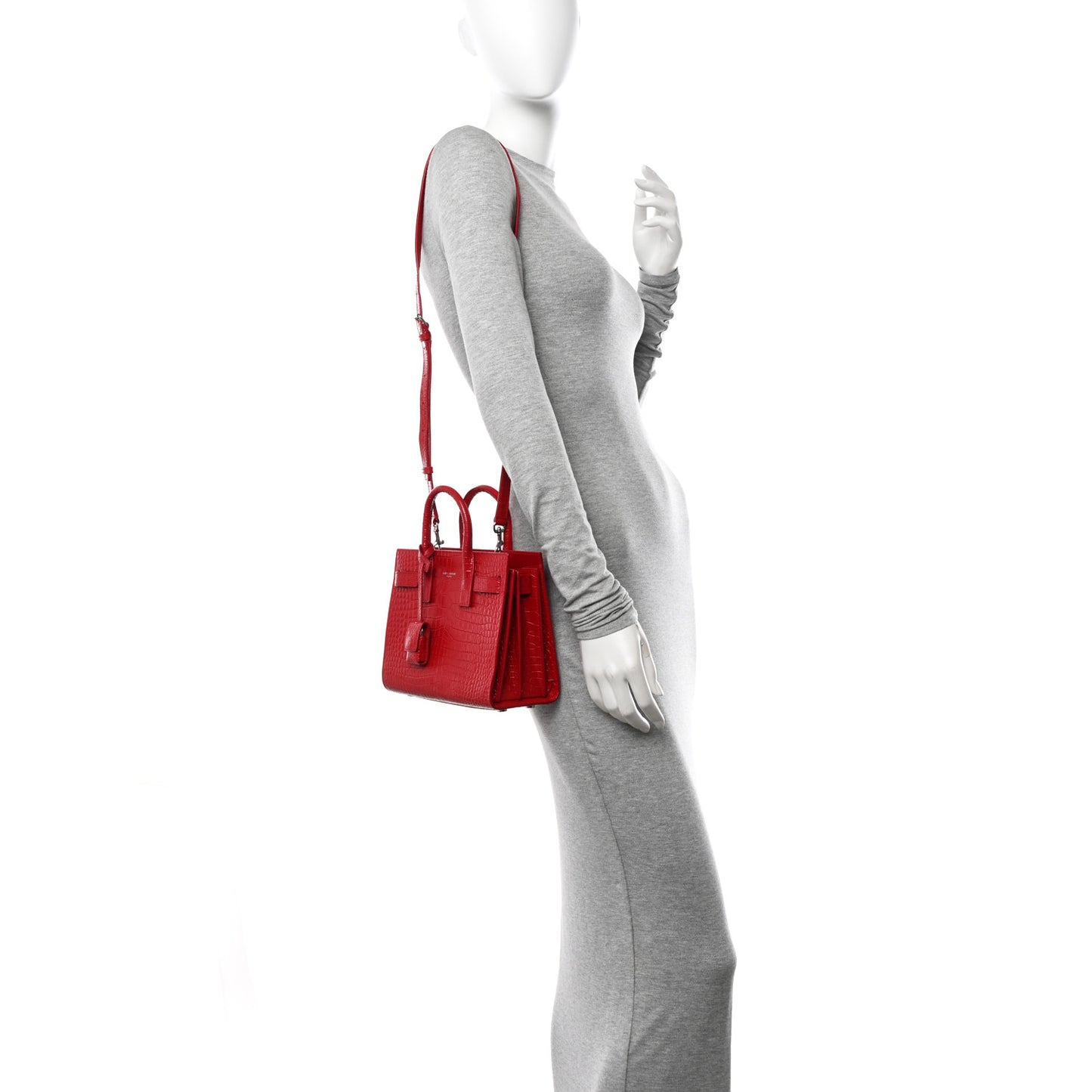 Calfskin Crocodile Embossed Nano Sac De Jour Red