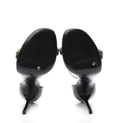 Saint Laurent Patent Calfskin Chain Jane 110 Ankle Strap Sandals 37.5 Black 5 of 8