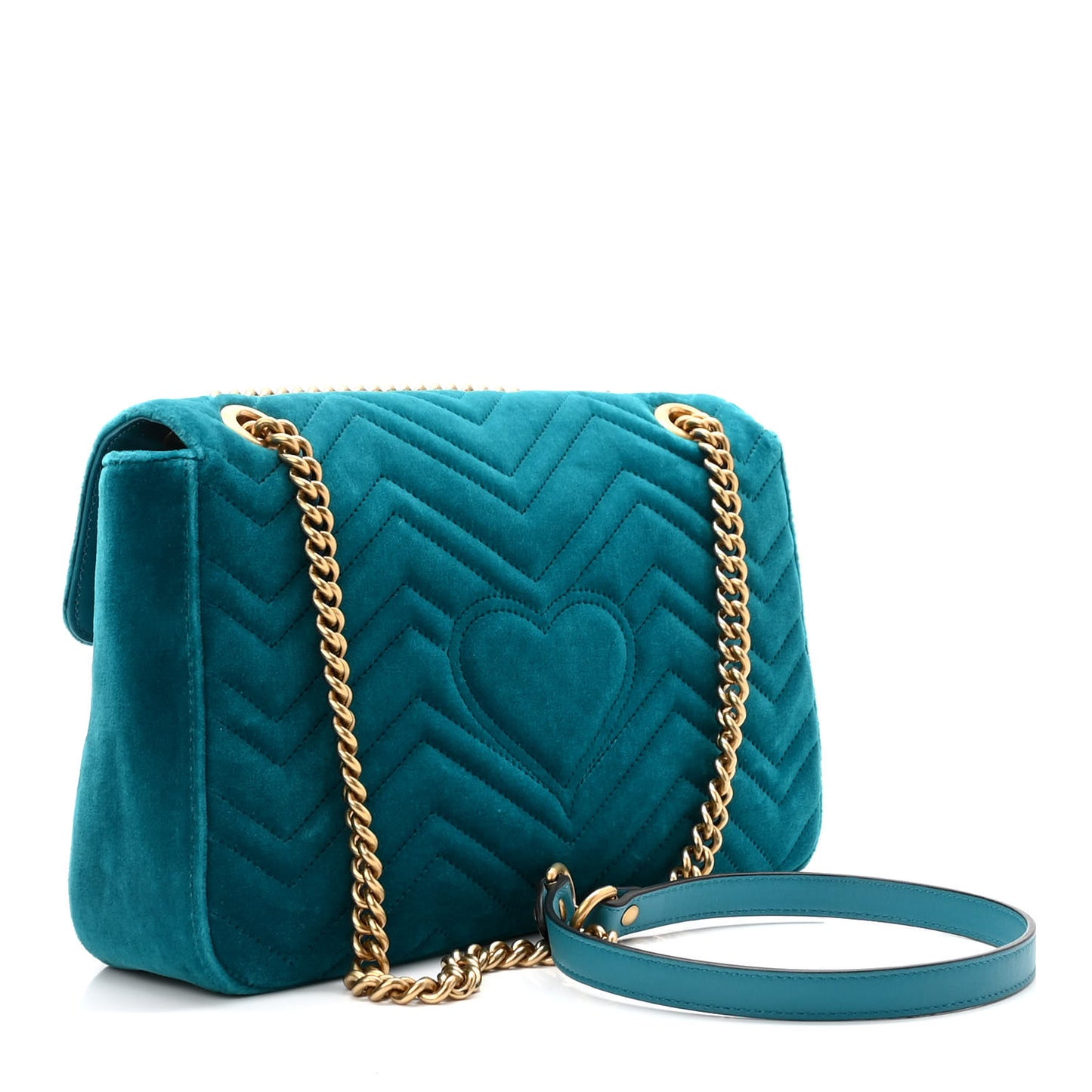 Velvet Matelasse XXV Embroidered Medium GG Marmont Shoulder Bag Pavone Cyan