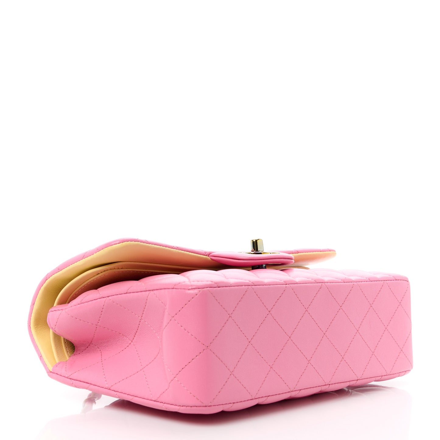 Lambskin Quilted Small Double Flap Pink Yellow