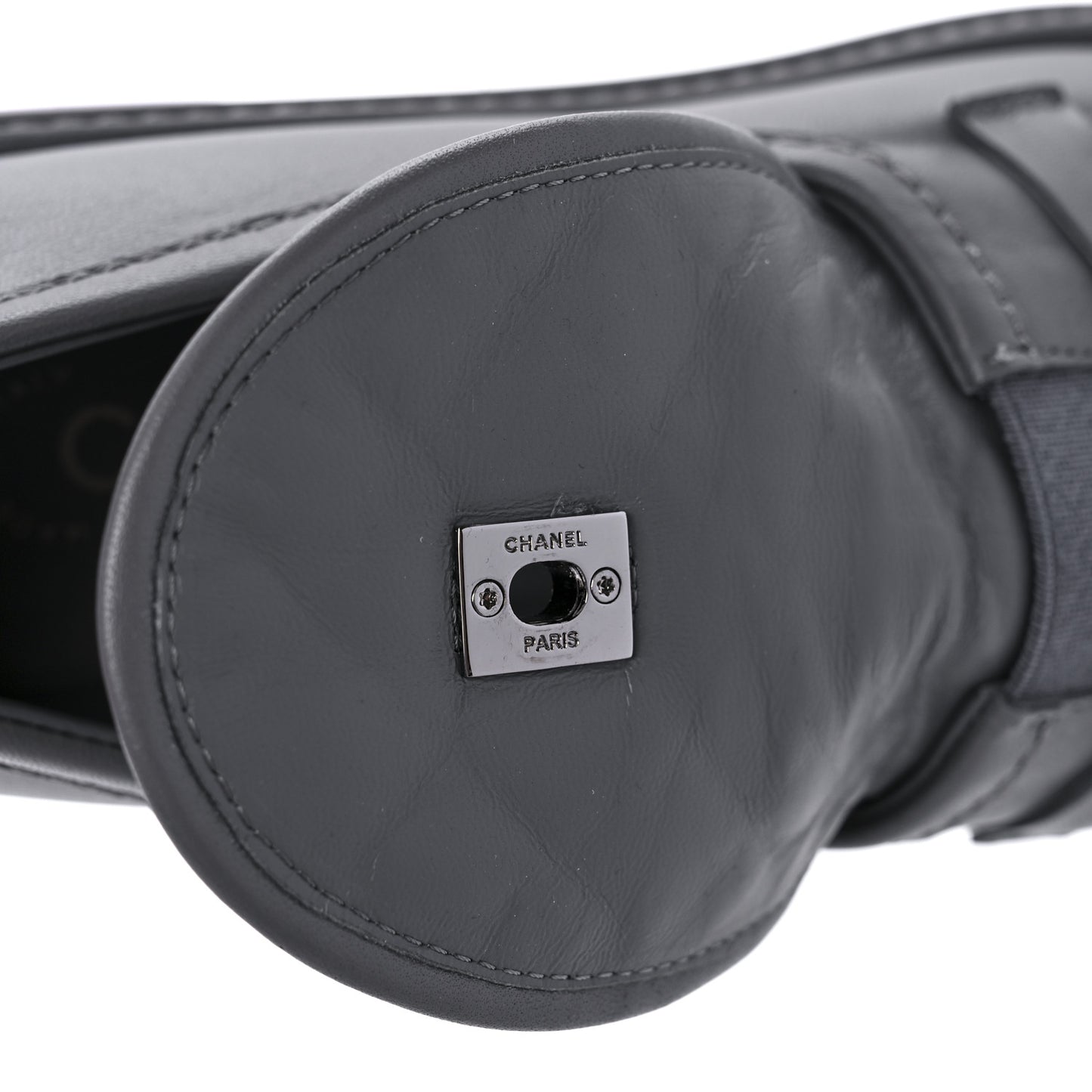 Lambskin Quilted CC Turnlock Moccasins 38.5 Grey