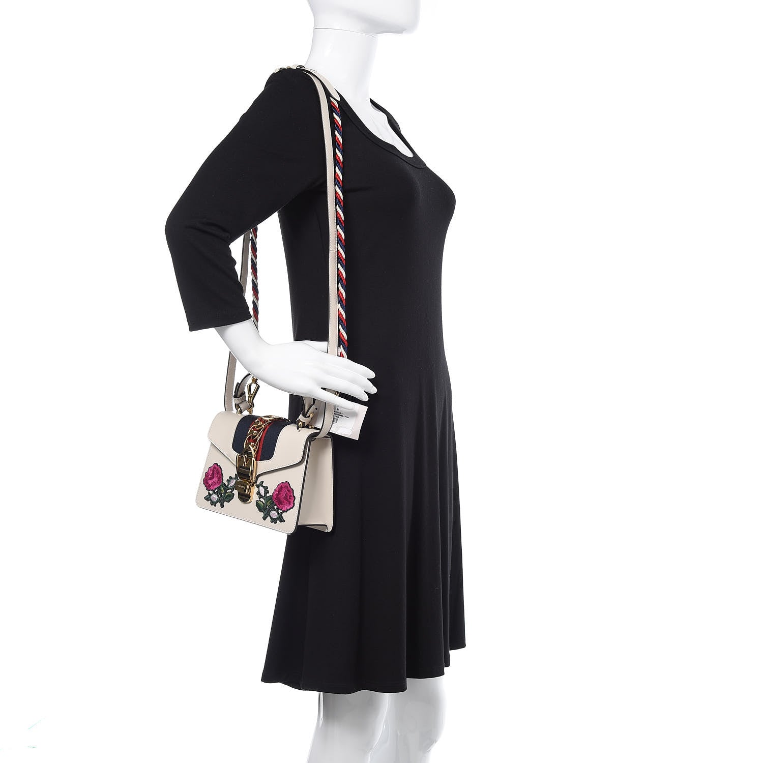 Gucci Calfskin Embroidered Mini Sylvie Top Handle Bag White 2 of 10