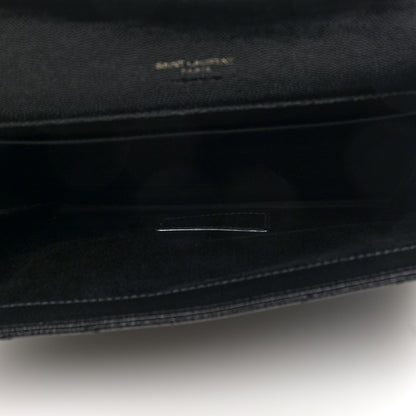 Saint Laurent Grain De Poudre Matelasse Chevron Monogram Monochrome Envelope Clutch Black 4 of 7