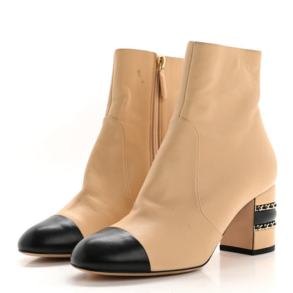 Chanel Lambskin Double Stack Chain Cap Toe Boots 38 Beige Black 3 of 11