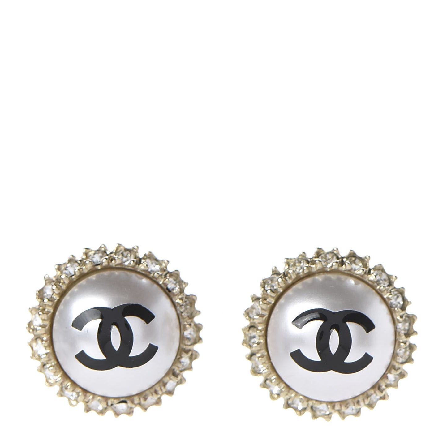 Crystal Pearl CC Round Earrings Gold Pearly White Black