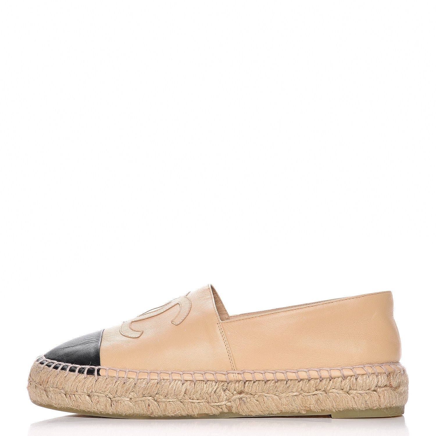Chanel Lambskin CC Espadrilles 38 Beige Black 1 of 12