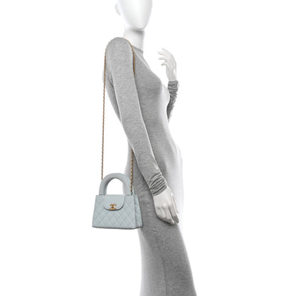 Chanel Shiny Aged Calfskin Quilted Nano Kelly Shopper Light Blue 2 of 11