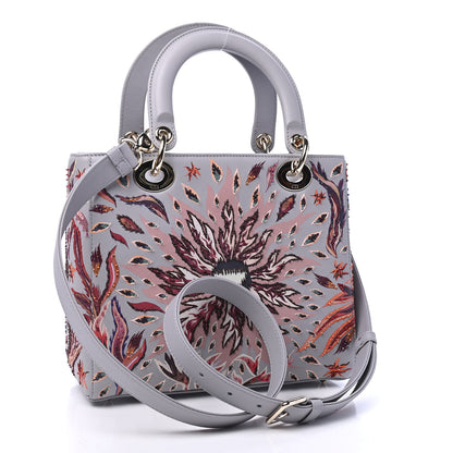 Christian Dior Calfskin Beaded Printed Medium Lady Dior Light Grey Multicolor 2 of 5