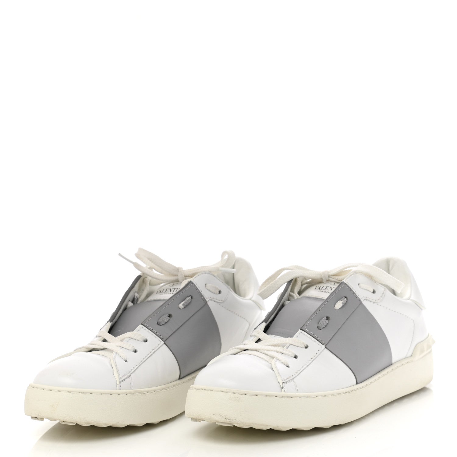 Valentino Garavani Calfskin Mens Rockstud Open Sneakers 40.5 White Grey 3 of 9