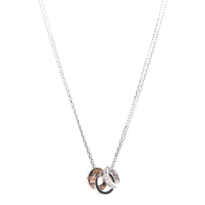 Cartier 18K White Pink Gold Diamond Three Ring LOVE Pendant Necklace 1 of 10