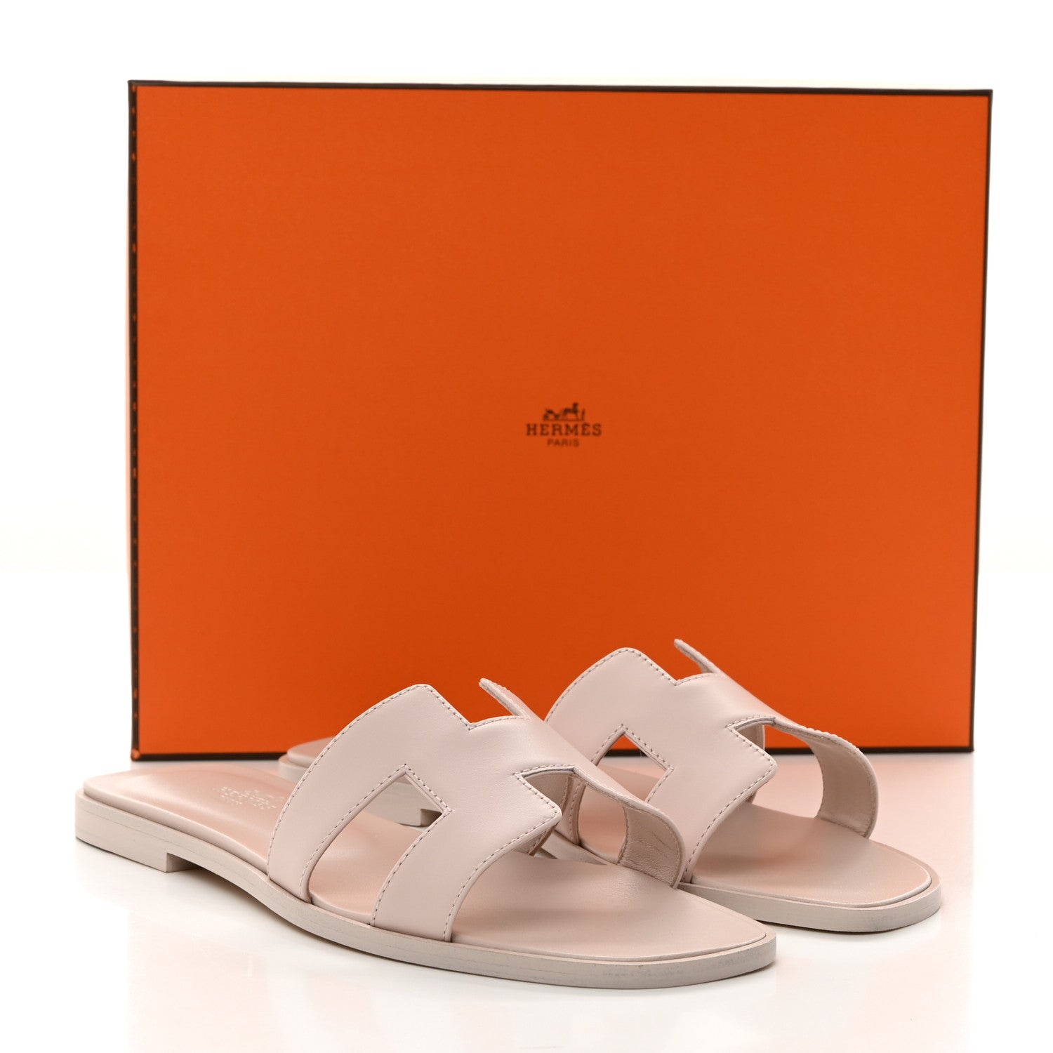 Hermes Box Calfskin Oran Sandals 37.5 Rose Pale 9 of 9