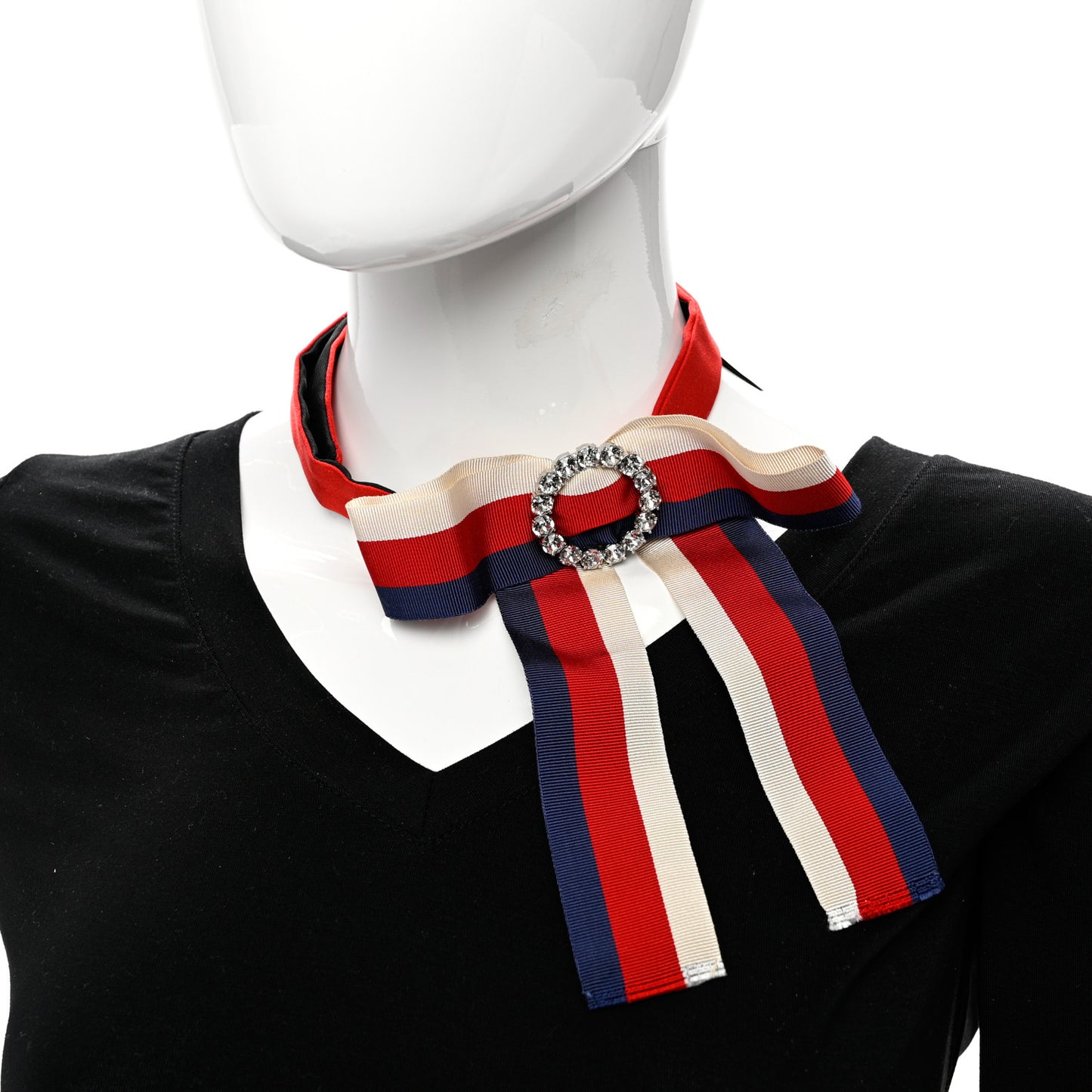 Grosgrain Web Crystal Neck Bow White Blue Red