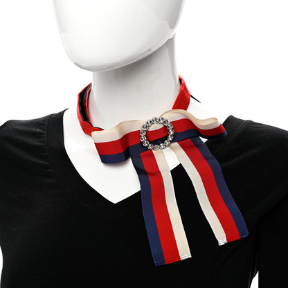 Gucci Grosgrain Web Crystal Neck Bow White Blue Red 2 of 5