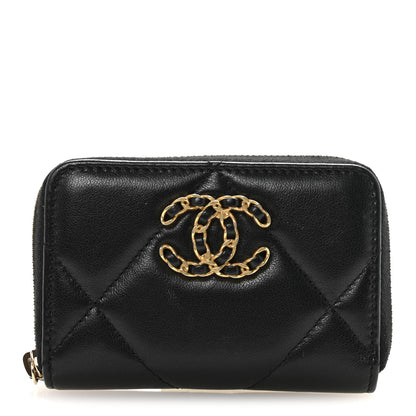 Chanel Lambskin Quilted Chanel 19 Zip Around Coin Purse Wallet Black 1 of 8