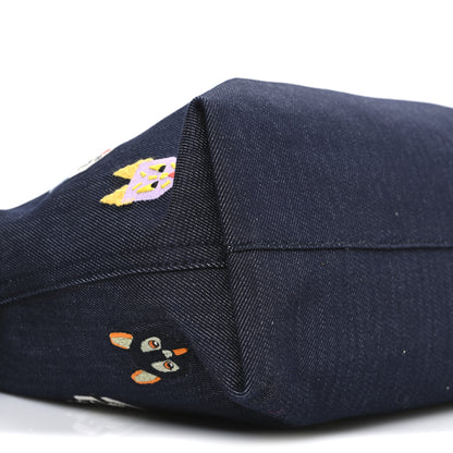 Loewe X Louis Wain Denim Embroidered Futurist Cats Medium Flamenco Knot Clutch Blue 9 of 10