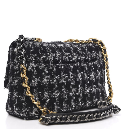 Chanel Tweed Quilted Large 19 Flap Black Ecru White 2 of 10