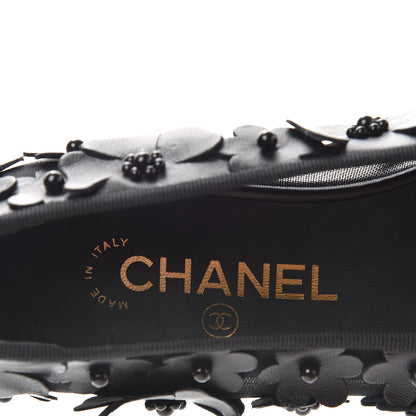 Chanel Canvas Lambskin Beaded Camellia Cap Toe Ballerina Flats 37 Black 8 of 9