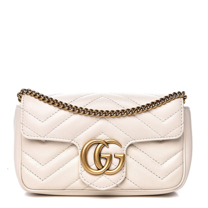 Gucci Calfskin Matelasse Super Mini GG Marmont Shoulder Bag White 1 of 13