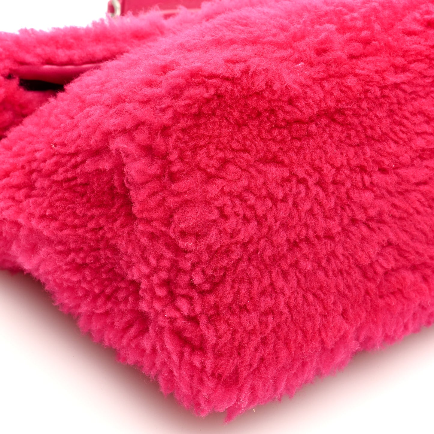 Merino Shearling Lambskin Quilted Small Loulou Puffer Monogram Chain Satchel Fuchsia