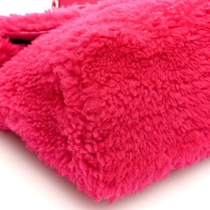 Saint Laurent Merino Shearling Lambskin Quilted Small Loulou Puffer Monogram Chain Satchel Fuchsia 8 of 9