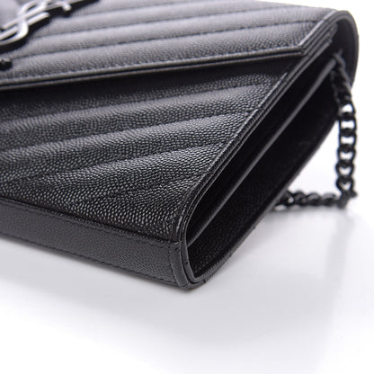 Saint Laurent Grain De Poudre Matelasse Chevron Monogram Chain Wallet Black 8 of 8