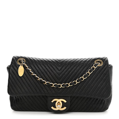 Chanel Calfskin Chevron Quilted Medium Surpique Flap Black 1 of 12