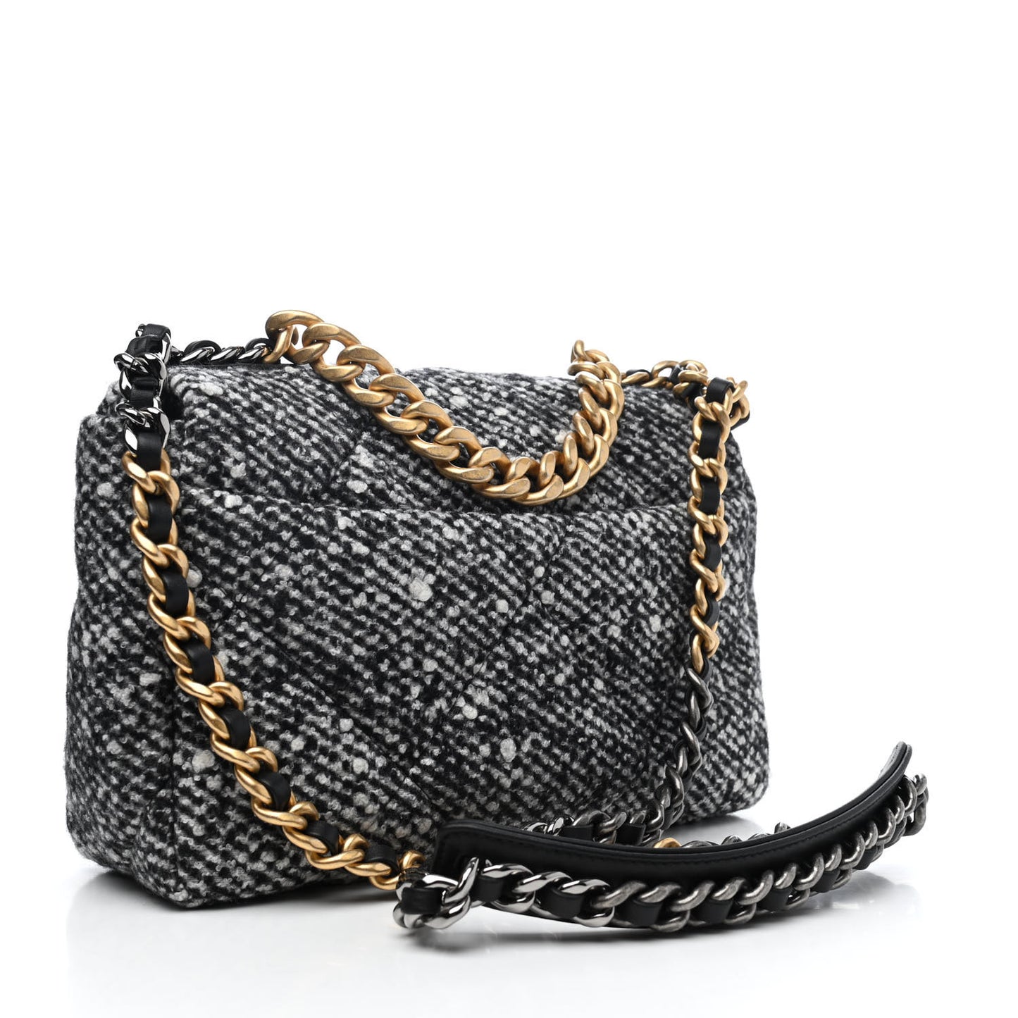 Tweed Quilted Medium Chanel 19 Flap Black White
