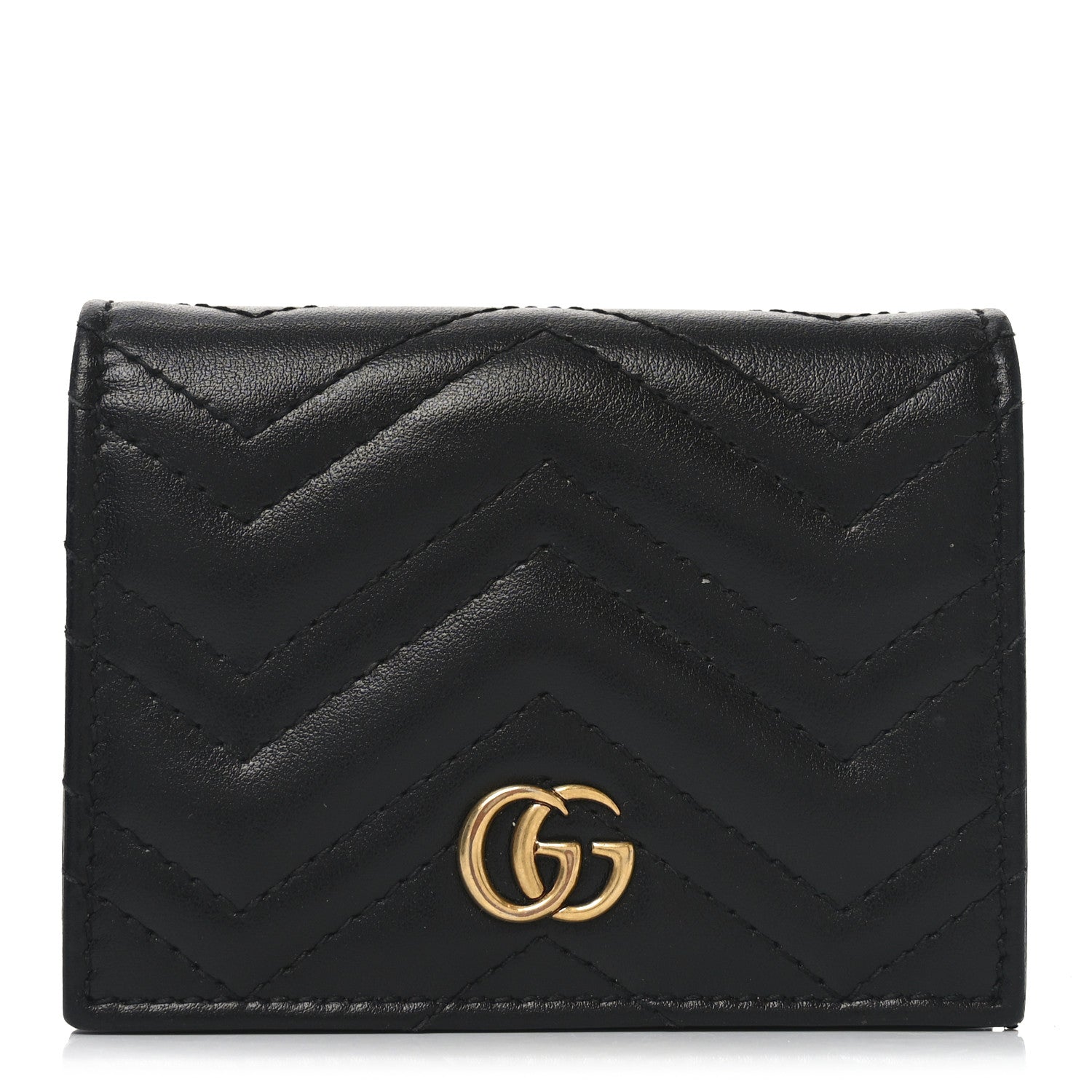 Gucci Calfskin Matelasse GG Marmont Card Case Wallet Black 1 of 13