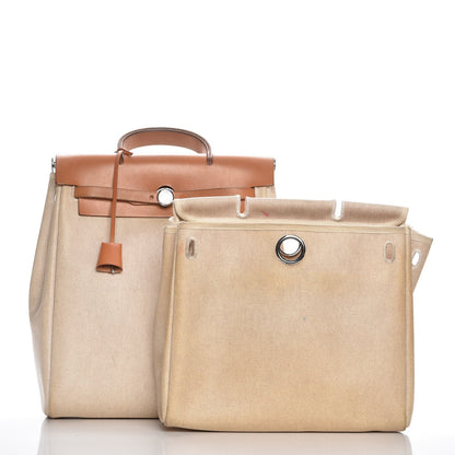 Hermes Toile Vache Calfskin Herbag 30 PM Backpack Natural 10 of 14