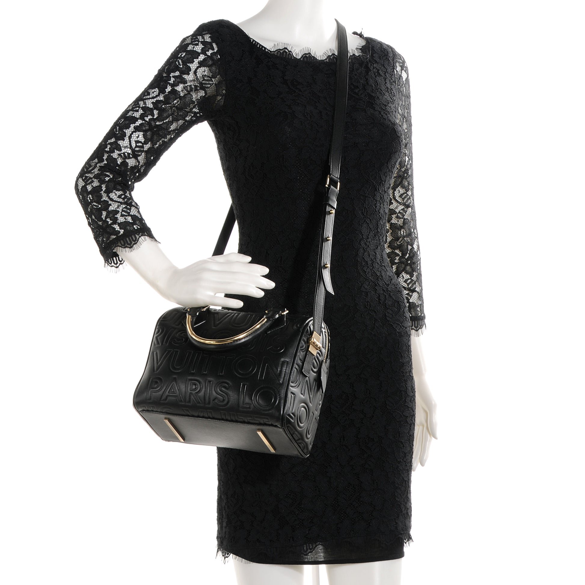 Louis Vuitton Calfskin Embossed Mini Cube Speedy Black 2 of 7