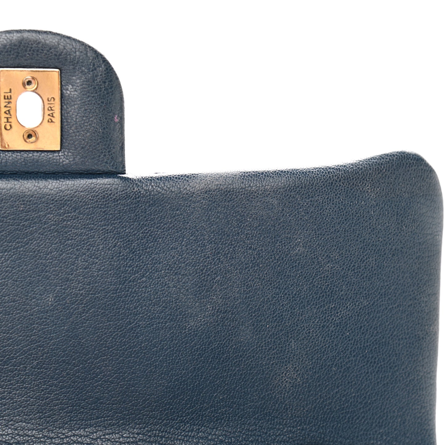 Patent Goatskin Quilted Medium CC Eyelet Flap Blue