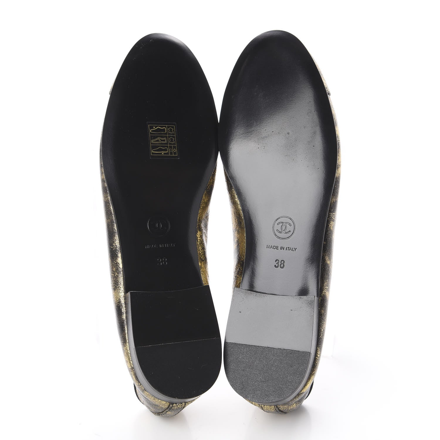 Chanel Laminated Suede Goatskin Cap Toe CC Ballerina Flats 38 Gold Black 5 of 7